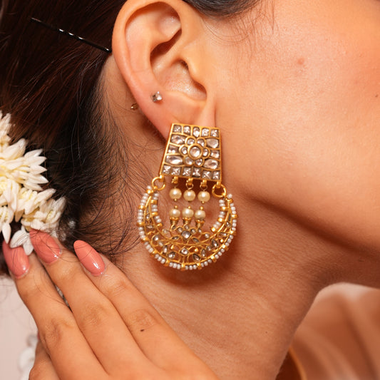 Antique Finish Chandbali Polki Earrings