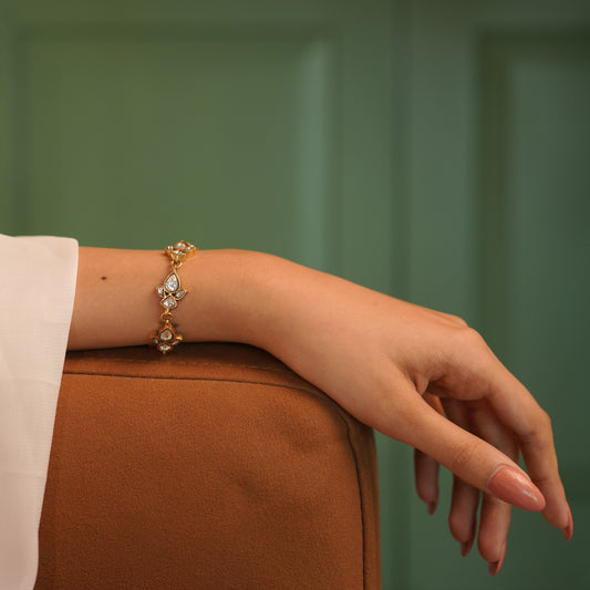 Antique Gold Lotus Polki Bracelet