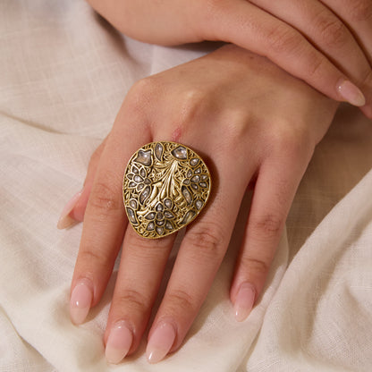Antique Carved Polki Statement Ring