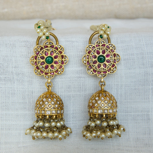 Mandala Pearl Kaanchain Jhumka Earrings