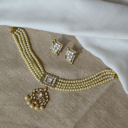 Pearl Polki Choker and Earrings Set