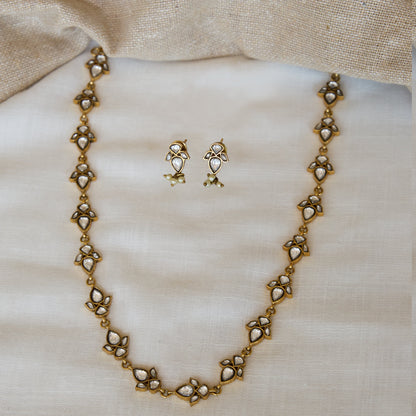 Minimal Polki Link Necklace and Earrings Set