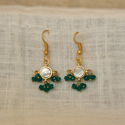 Mother of Pearl Earrings with Emerald Bead Drops