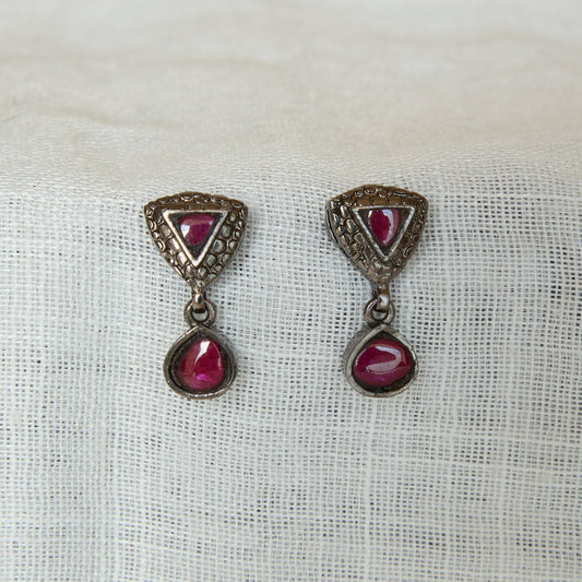 Black Rhodium Finish Ruby Triangle Drop Earrings