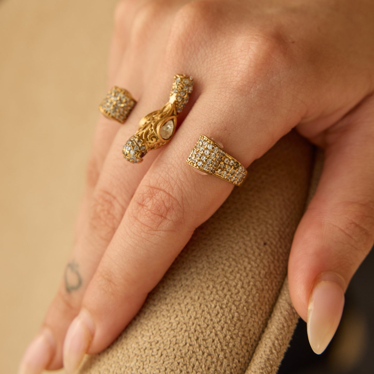 Crystal Pavé Dual Finger Bird Ring