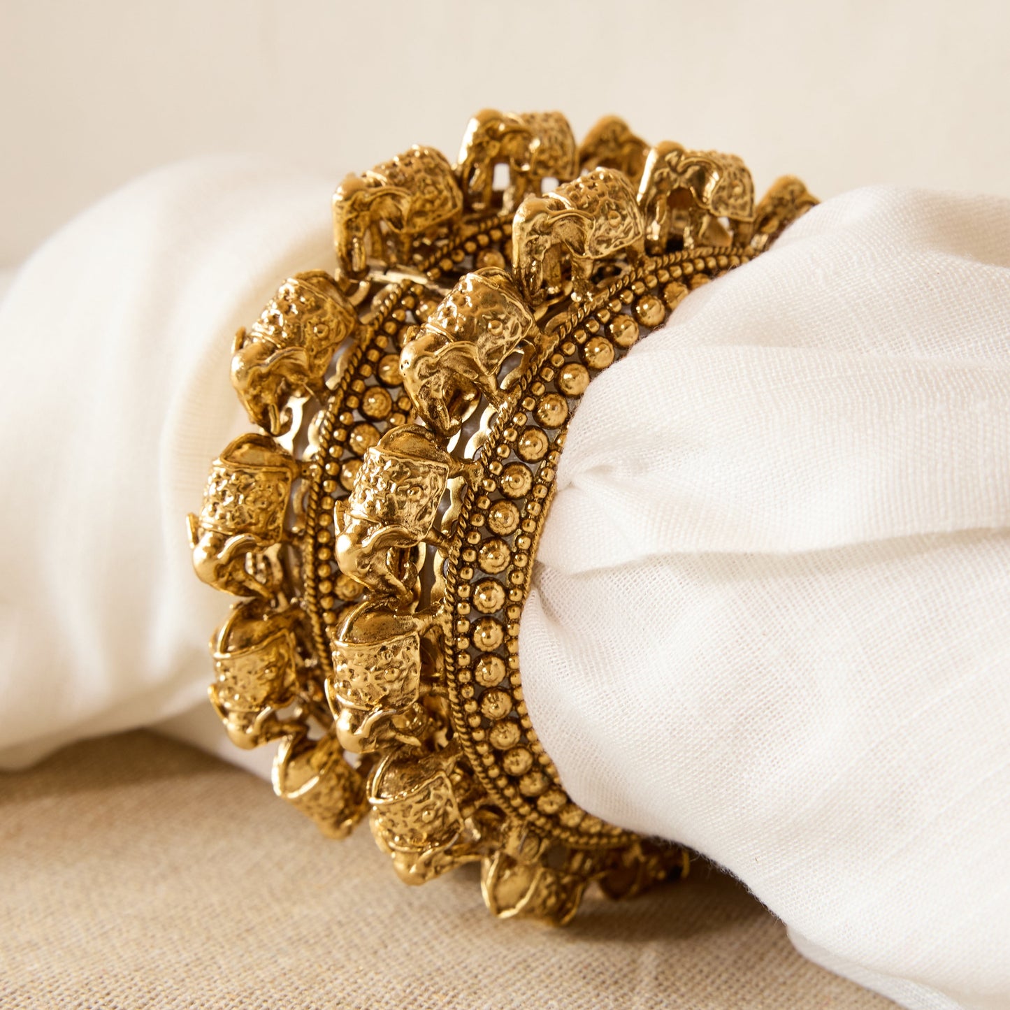 Temple Elephant Parade Gold Plated Kada Bangle Set