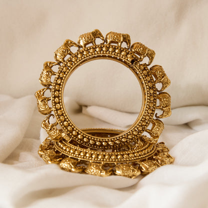 Temple Elephant Parade Gold Plated Kada Bangle Set