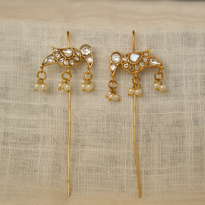 Polki Bird Motif Pearl Drop Earrings