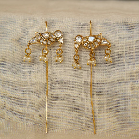 Polki Bird Motif Pearl Drop Earrings