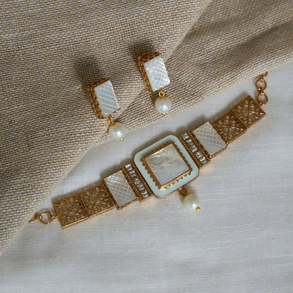 Mother of Pearl Filigree Necklace and Earrings Set