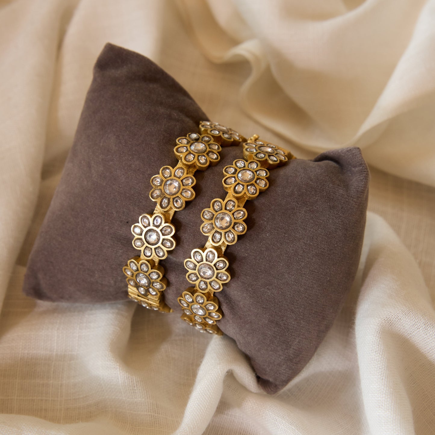 Floral Polki Gold Plated Bangle