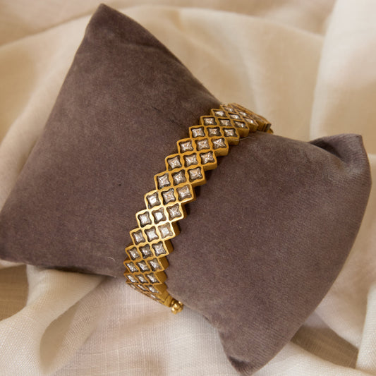Geometric Polki Gold Plated Bangle