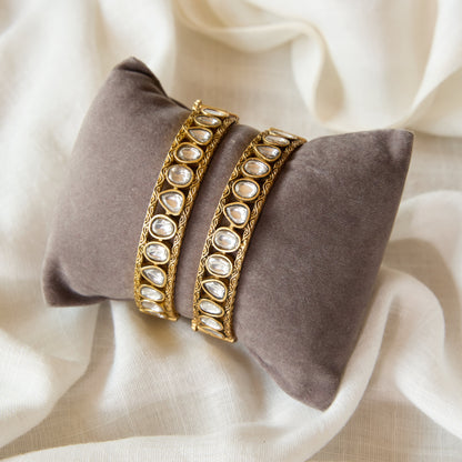 Carved Gold Plated Polki Bangle