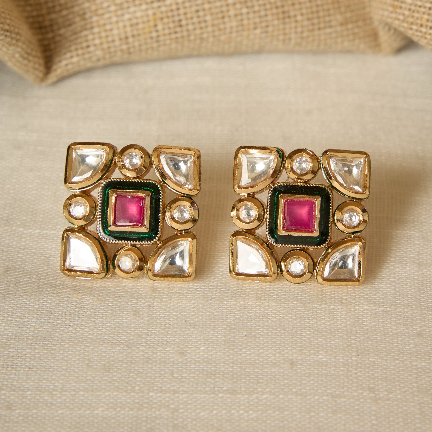 Gold Finish Kundan Mosaic Stud Earrings
