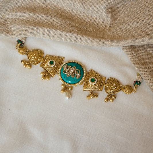Turquoise Carved Temple Heritage Statement Necklace