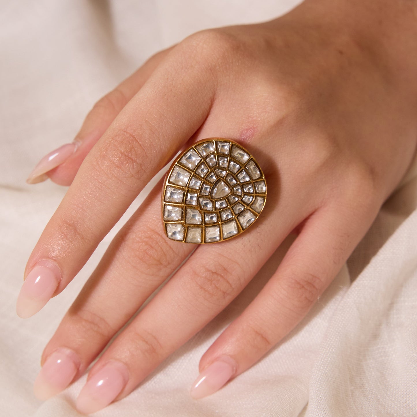 Teardrop Polki Cluster Gold Tone Ring