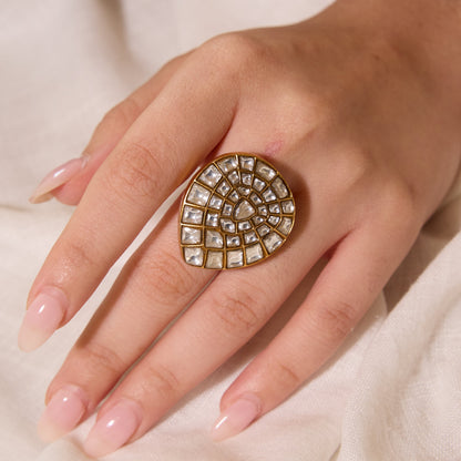 Teardrop Polki Cluster Gold Tone Ring
