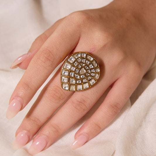 Teardrop Polki Cluster Gold Tone Ring