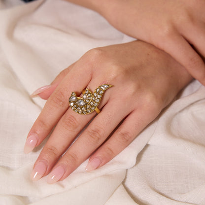 Bold Paisley Polki Gold Tone Ring