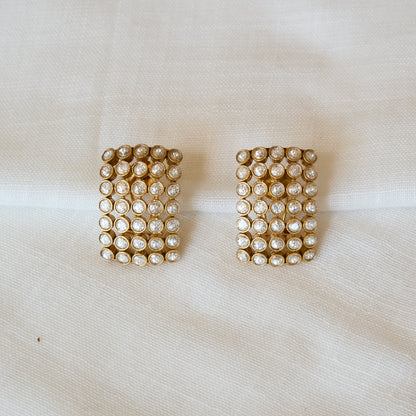 Crystal Grid Matte Gold Stud Earrings