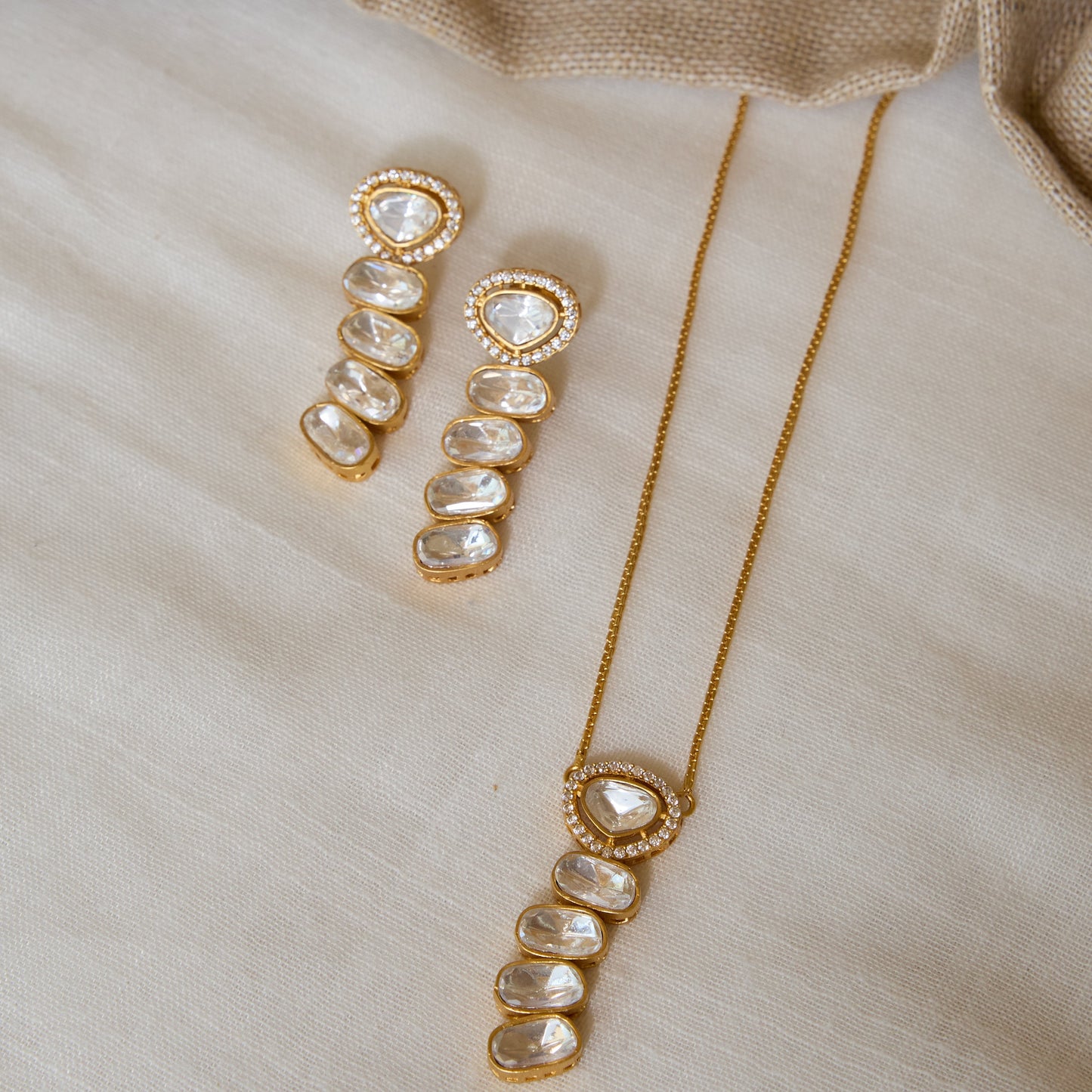 Polki Cascade Pendant Necklace and Earrings Set