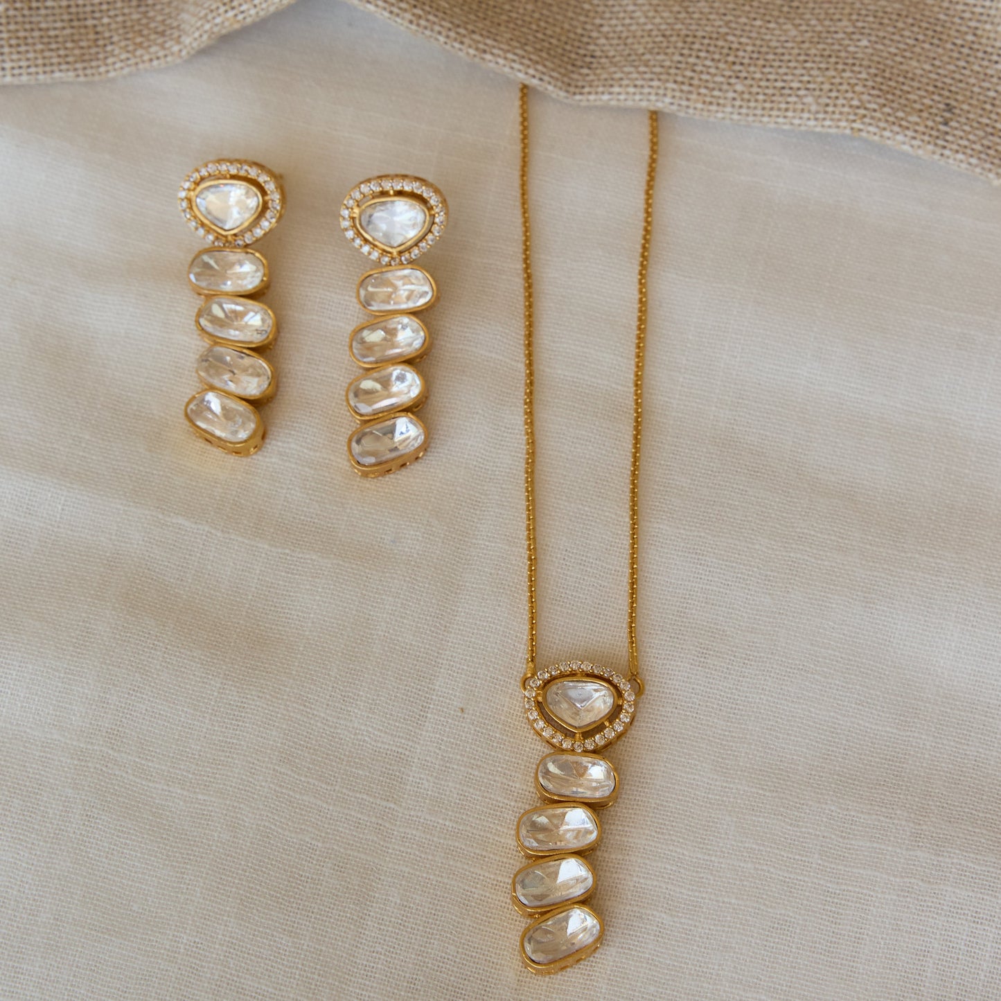 Polki Cascade Pendant Necklace and Earrings Set