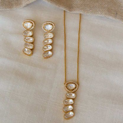 Polki Cascade Pendant Necklace and Earrings Set