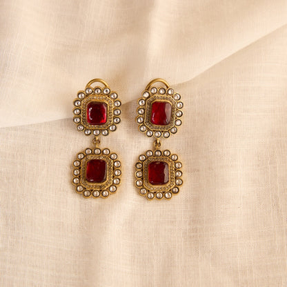 Ruby Polki Double Drop Earrings
