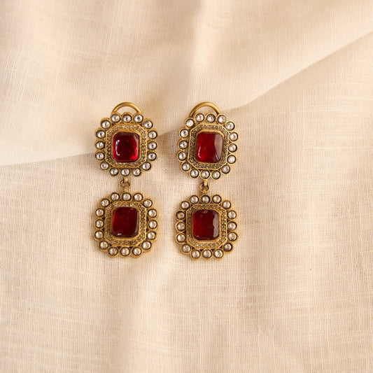 Ruby Polki Double Drop Earrings
