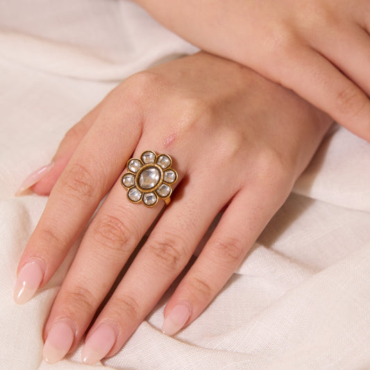 Floral Polki Gold Tone Ring