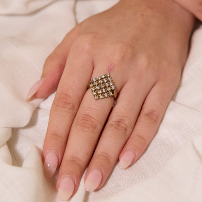 Geometric Crystal Grid Gold Tone Ring