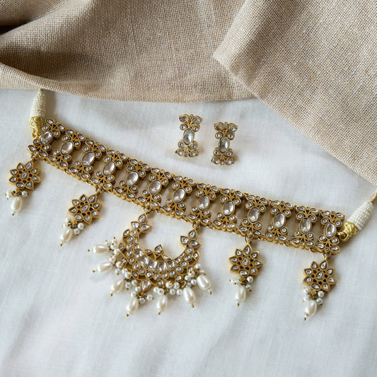 Polki Pearl Drop Ethnic Choker Set