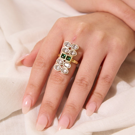 Linear Polki Cluster Gold Tone Ring