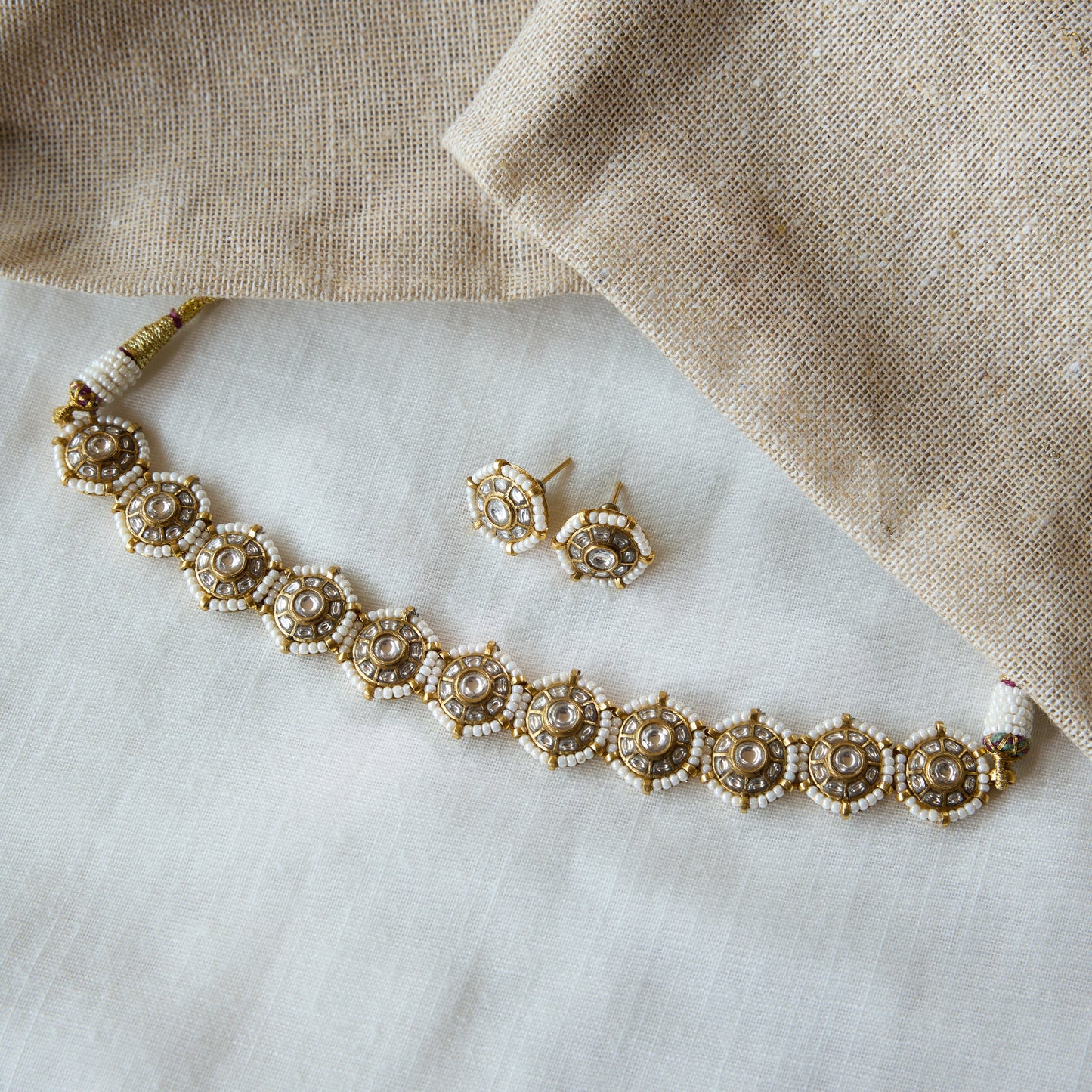 Polki Pearl Beaded Necklace Set