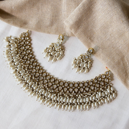 Polki Pearl Cascade Bridal Choker Set