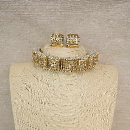 Polki Panel Choker Necklace and Earrings Set