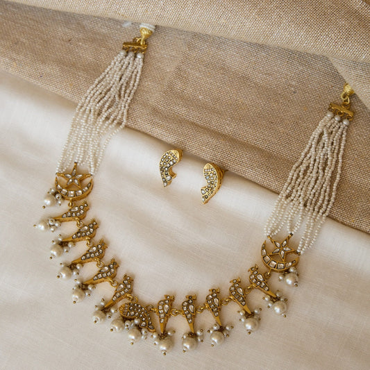 Pearl Tassel Celestial Bird Polki Necklace and Earrings Set