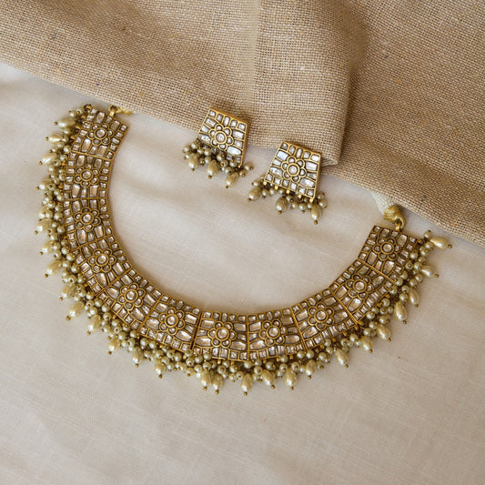 Polki Mosaic Bridal Choker Necklace and Earrings Set