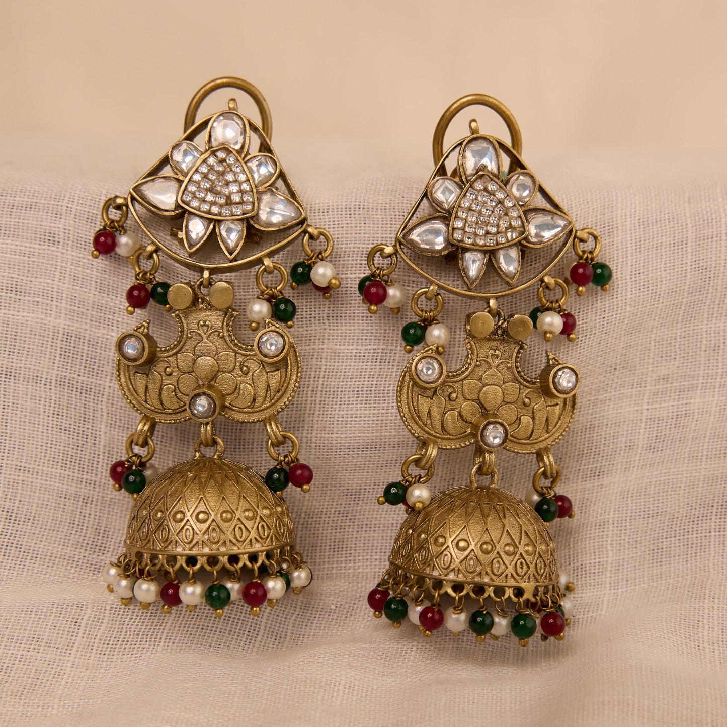 Heritage Polki Temple Jhumka Earrings