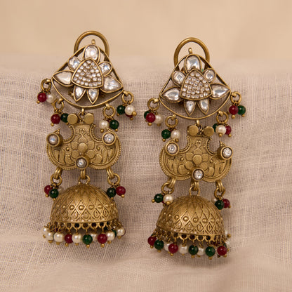 Heritage Polki Temple Jhumka Earrings