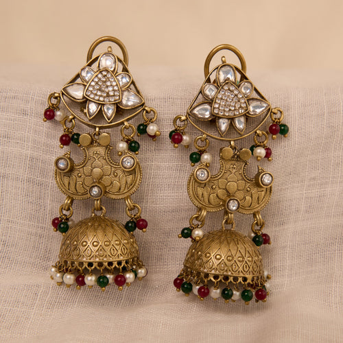 Heritage Polki Temple Jhumka Earrings