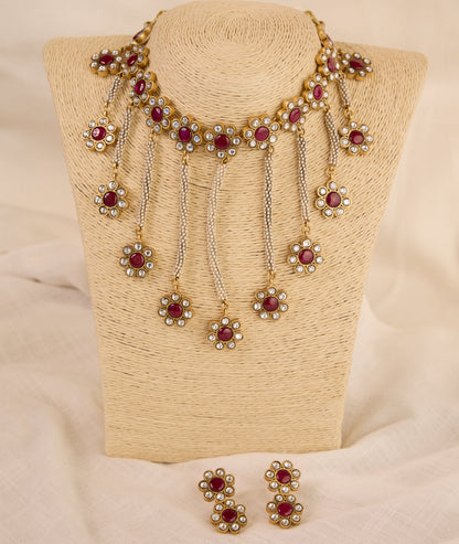 Ruby Polki Pearl Tassel Choker Set