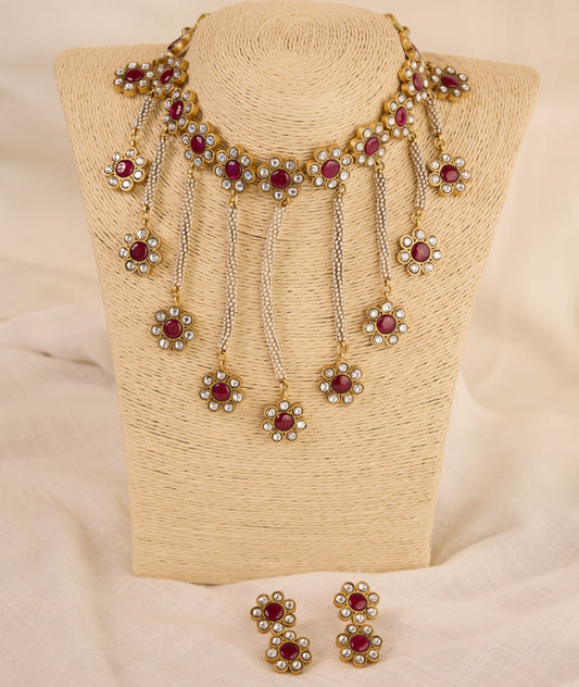 Ruby Polki Pearl Tassel Choker Set