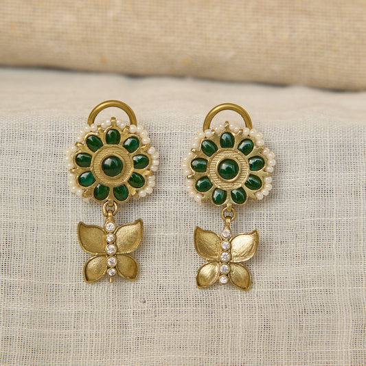 Emerald Flutter Halo Drop Earrings