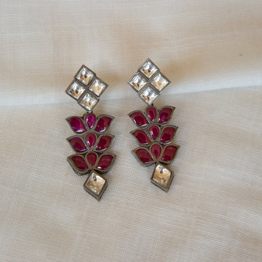 Ruby Lotus Kundan Drop Earrings