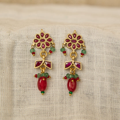 Ruby Rosette Beaded Drop Earrings