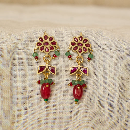 Ruby Rosette Beaded Drop Earrings