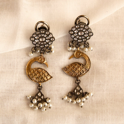 Polki Swan Pearl Drop Earrings