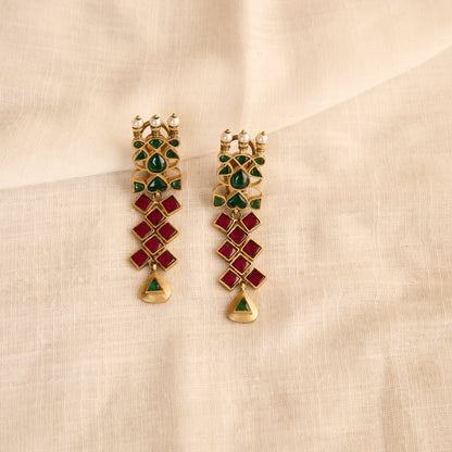 Ruby Emerald Kundan Drop Earrings
