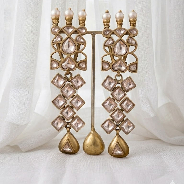 Ruby Emerald Kundan Drop Earrings